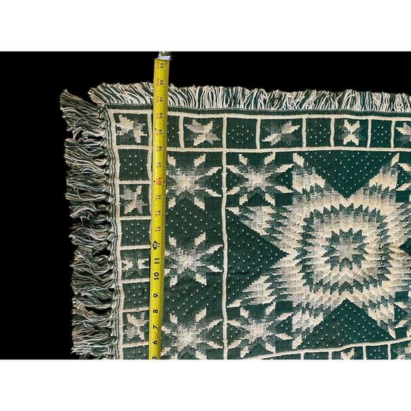 Green White Rug Scatter Dhurrie Star Quilt Pattern Amish Country Look 22"x38" - Picture 12 of 12